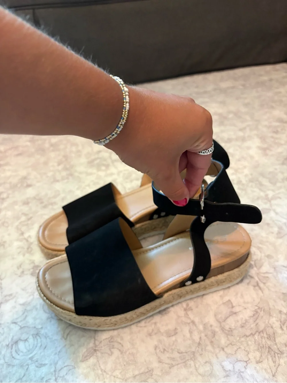 Soda Black Espadrille Platform Sandals with Ankle Strap